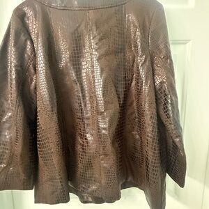 Susan Graver Brown Leather Jacket with Ribbed Cuffs